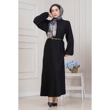 Yuvarlak Yaka Yağmur Elbise-Siyah