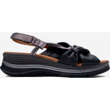 Dericlub Kadın Dolgu Topuk Sandalet Gerçek Deri Zy 8066 Siyah/bronz