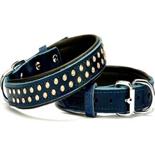 Konforlu Deri  Kristal Taşlı Köpek Boyun Tasması 2 x 28-34 cm Mavi