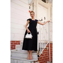 U Yaka Prenses Elbise Siyah S255101