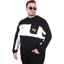 Starbattal Büyük Beden Bisiklet Yaka Cepli Sweat Double Face Pike 25702 Sıyah