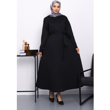 Siyah Bel Kuşaklı Scuba Elbise