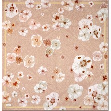 Sütlü Kahve Gelincik Desen Çift Taraflı Twill Ipek Eşarp