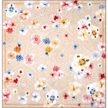 Bej Gelincik Desen Çift Taraflı Twill Ipek Eşarp