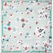 Mint Gelincik Desen Çift Taraflı Twill Ipek Eşarp