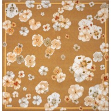 Hardal Gelincik Desen Çift Taraflı Twill Ipek Eşarp