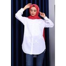 Beyaz Önü Fiyonklu Tunik