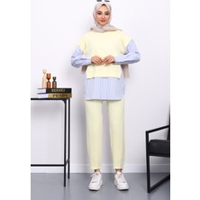 Sarı Gömlek Garnili Modal Tunik Pantolonlu Takım