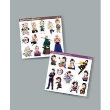 Kimetsu No Yaiba-Parlak Kağıt-Demon Slayer-Genya -Sanemi Shinazugawa 2 Li Set Anime Sticker Çıkartma