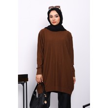 İmaj Butik Kahverengi Merserize Salaş Triko Tunik