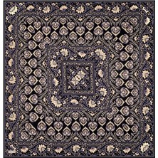 Koyu Indigo Taç Desen Twill Ipek Eşarp