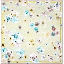 Asit Yeşil Gelincik Desen Çift Taraflı Twill Ipek Eşarp