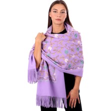 Lila Nakışlı Kışlık Şal