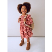 Mayoral Kız Çocuk Kırmızı Desenli Elbise (4-10 Yaş) – Uzun Kollu, Bisiklet Yaka, Pamuk Astarlı