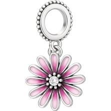 Pembe Mor Papatya Charm | 925 Ayar Gümüş