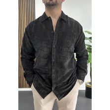 Erkek Kadife Kumaş Gömlek Siyah EDW415