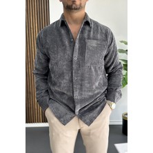 Erkek Kadife Kumaş Gömlek Füme EDW415