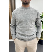 Erkek Bisiklet Yaka Buklet Kumaş Kazak Gri EDW419