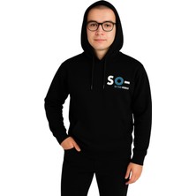 Erkek Çocuk Önü Arkası Spooky Yazı Desenli Kapüşonlu Siyah Renk Sweatshirt