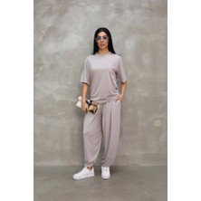 Osy Modal Yumuşak Dokulu Kumaş Oversize Bisiklet Yaka T-Shirt Jogger Eşofman Altı Eşofman Takımı - Gri