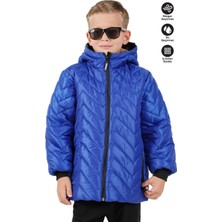 Erkek Çocuk Su ve Rüzgar Geçirmez Içi Kürklü Kapüşonlu Mont Zigzag Desenli