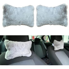 Yumuşak Peluşlu Ortopedik Araba Boyun Yastığı Çiftli Gri