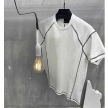 Unisex Karoyaka Dikişli Oversize T-Shirt - Beyaz