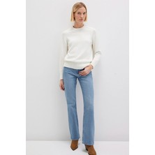 Mavi İpek Karışımlı Bisiklet Yaka Ekru Kazak 1710726-70057