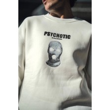 Kışlık Bisiklet Yaka Baskılı Sweatshirt - Beyaz