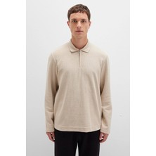 Mavi Yarı Fermuarlı Uzun Kollu Bej Tişört 0613045-70039