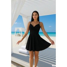 Kadın Dalgıç Krep Kumaş Askılı Mini Elbise