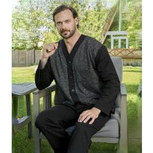 Jakarlı Önden Düğmeli Uzun Kollu Pijama Takımı 3475