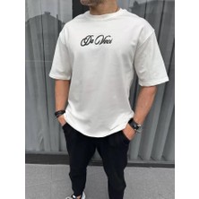 Unisex Baskılı Oversize T-Shirt - Beyaz