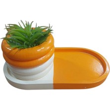 Oval Tabaklı Silindir Saksı Turuncu Beyaz 18X9,5CM