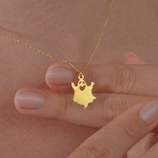 14 Ayar Altın Kaplama Mutlu Hayalet Kolye Gümüş Kolye - CN00470