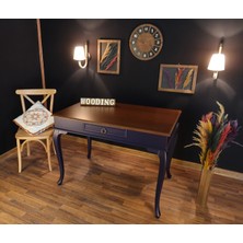 Wooding Mobilya 120 cm Çekmeceli Masif Lacivert Ceviz Çalışma Masası