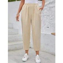 Kadın Yüksek Bel Yandan Cepli Düğme Detaylı Geniş Kesim Ithal Krep Pantolon