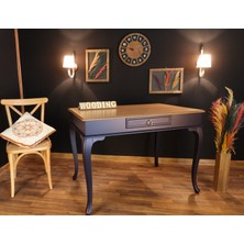 Wooding Mobilya 120 cm Çekmeceli Masif Lacivert Naturel Çalışma Masası