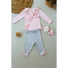 Diji Baby 3-6 6-9 9-12 Ay Matmazel Yaka Fırfır Detaylı Bandanalı Uzun Kollu Sweat 3lü Kız Bebek Takımı