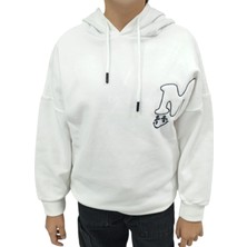 Kız Çocuk /erkek Çocuk M Harf Nakışlı Kapüşonlu Beyaz Renk Sweatshirt