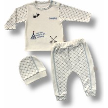 Diji Baby 3-6 6-9 9-12 Ay My Camping Nakışlı Şapkalı Uzun Kollu Sweatli 3lü Erkek Bebek Takımı