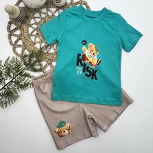 Diji Baby 1-2-3 Yaş Kaykaycı Ayı Baskılı Şortlu Kısa Kollu Tişört 2li Erkek Bebek Takımı