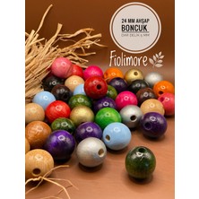 24 mm Ahşap Boncuk (50 Gram 11 Adet) Dar Delik Çapı 5 mm Makrome Çanta Bileklik Takı Renkli