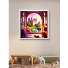 Penceremdeki Şato LED Tablo – 60X60 cm | Sıva Üstü Montajlı, Tak-Çalıştır Sistem, Arapuarlı