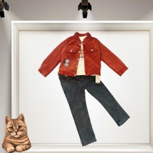 Diji Baby 3-4-5 Yaş Fitilli Kadife Ceket Kot Pantolonlu 3lü Kız Erkek Çocuk Takımı