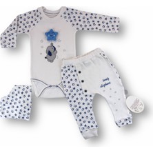 Diji Baby 3-6 6-9 9-12 Ay Kutup Yıldızı Nakışlı Bandajlı Uzun Kollu Zıbınlı 3lü Erkek Bebek Takımı