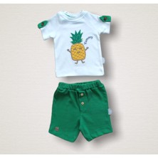 Diji Baby 6-9 9-12 12-18 Ay Ananas Nakışlı Kısa Kollu Sweatli Şortlu 2li Kız-Erkek Bebek Takımı