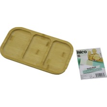 Dikdörtgen 3 Bölmeli=2+1 Ahşap Bambu Servis Sunum Tepsi - Tahtası 25 x 14 x 1.4cm (5224)