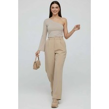 Tek Omuzlu Basic Bluz Vizon T4275