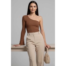 Tek Omuzlu Basic Bluz Kahve T4275